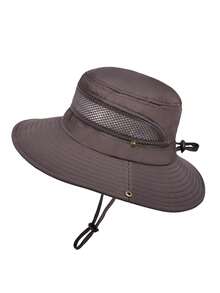 1pc Men's Summer Breathable Sun Block Cap, Outdoor Fishing Wide Brim Bucket Hat, Hiking UV Protection - 9045 - View 16