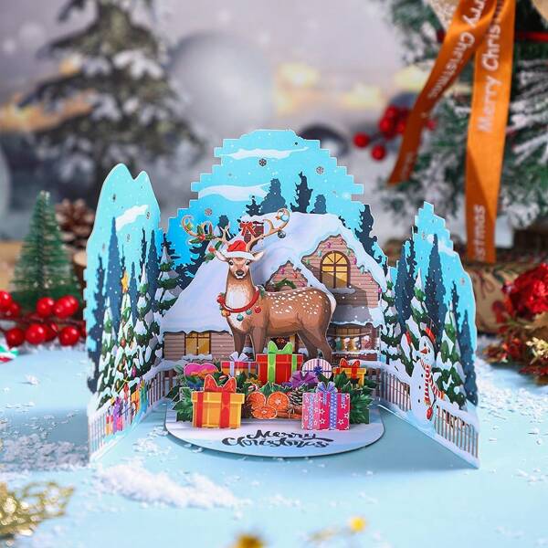 1 pièce Carte de vœux de Noël pop-up, Carte de vœux de Noël, Carte de remerciement, Cartes pop-up faites à la main, Cadeaux de Noël