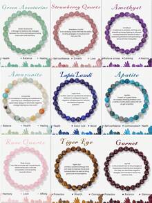 1 件天然水晶手链，男女适用 - 8 毫米半宝石串珠手链，愈合弹力圆珠手链，男女通用珠宝礼物