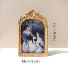 1pc Classical Retro Photo Frame, Vintage-Style Faux Wooden Carving Frame, Decorative Desktop/Wall Picture Frame, Gold Flower Design, Wedding/Home Decor, Resin Framed, Vintage Literature & Lighting Theme, Luxury Embossed Hanging Ornament, Elegant Home Accessory