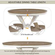 MERAX 5-Piece Retro Functional Dining Table Set Extendable Round Table And 4 Upholstered Chairs For Dining Room And Living Room (Brown+Antique White) - 棕色+古色白 - 查看 4