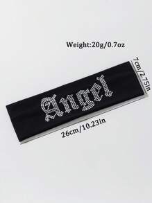 1 件女士休闲街头天使水钻海滩/假日头带，涤纶，多功能，适合日常佩戴发饰时尚头巾，学校用品，学院，头带 - 黑色 - 查看 3