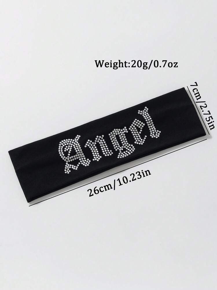 1pc Women's Casual Street Angel Rhinestone Beach/Holiday Headband, Polyester, Versatile For Daily Wear Hair Accessories Fashion Head Wrap, School Stuff, College, Headbands - Black - View 3