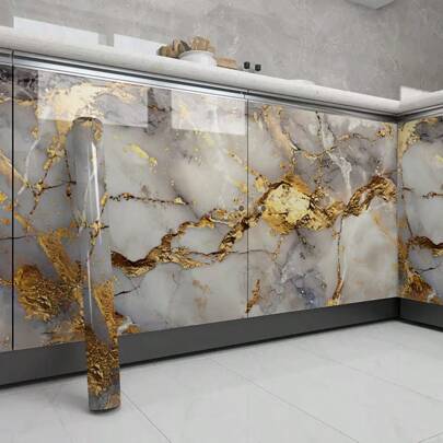 Self-Adhesive PVC Wallpaper With Crushed Gold Marble Pattern, Waterproof And Moisture-Proof, Removable For Bathroom Wall Decor, Kitchen Backsplash, Countertop Protection, Living Room And Bedroom Furniture Renovation