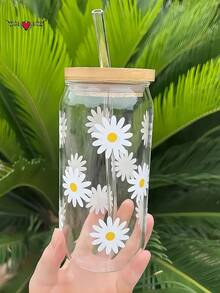 500ml/16.91oz Unique Font Coffee Glass Straw Cup, Reusable Glass Material For Coffee, Milk Tea, Water Saudi National Day Saudi Saudi Arabia - Multicolor - View 10