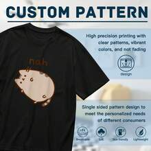 Pure Cotton Elastic V- Neck T- Shirt, Breathable And Quick- Drying Technology Fabric, Washable And Non- Fading, Nah Cat Graphic T- Shirt - 100 Cotton, Breathable Short Sleeve Tee, Perfect For Casual Wear & Gifts, Machine Washableversatile For Commuting And Leisure - 黑色 - 查看 6