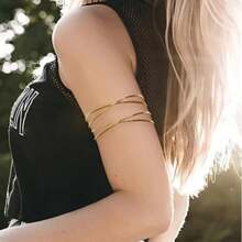 6pcs Set Minimalist Geometric Metal Arm Cuffs, Exaggerated Leaf & Flower Bracelets Suitable For Beach Vacation