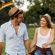 Fedora Straw Sun Hat Men Trilby Hat Short Brim Foldable Roll Up Summer UPF 50+ Panama Beach Hats