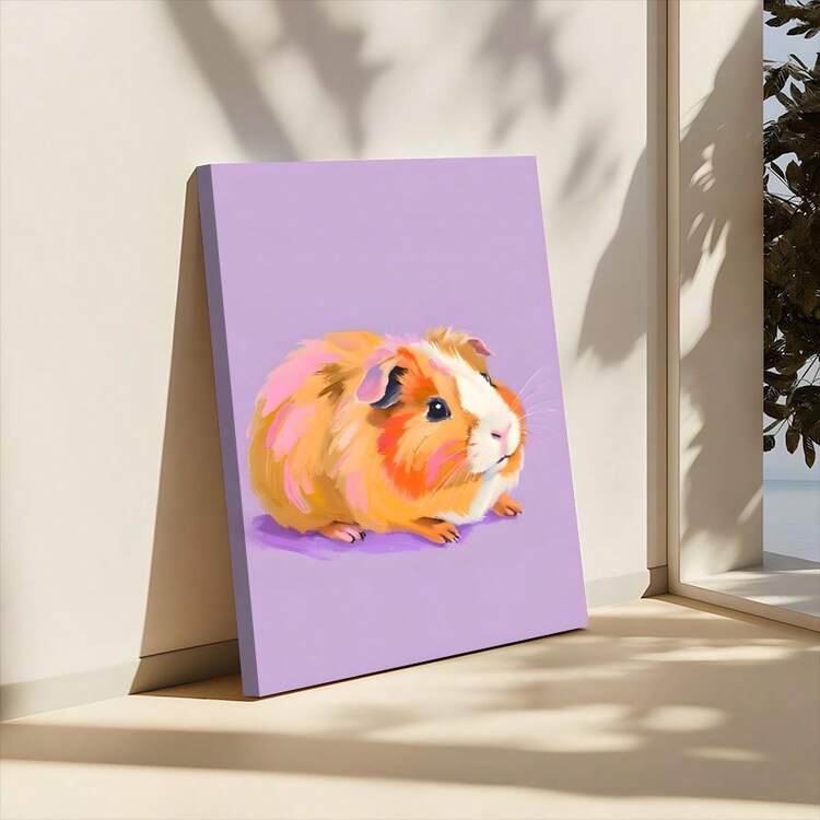 1pc Purple Guinea Pig Print Framed Wall Art - Canvas Prints Poster, Ready To Hang - Home Decor, Ideal For Home, Office Wall Decor, Family Gift, Living Room Bedroom Wall Decor - 酒紅色 - 查看 3