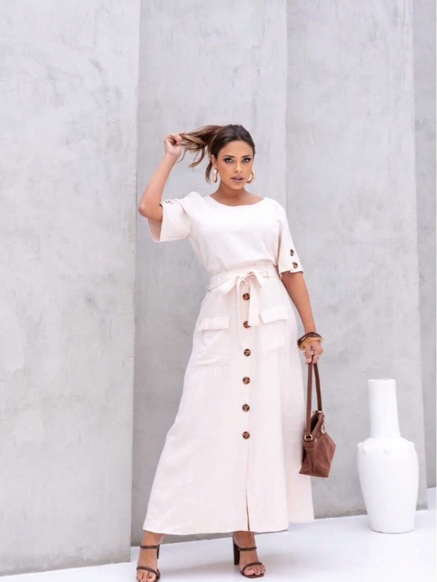 Set With Buttons And Tie At The Waist - trắng - Xem 1