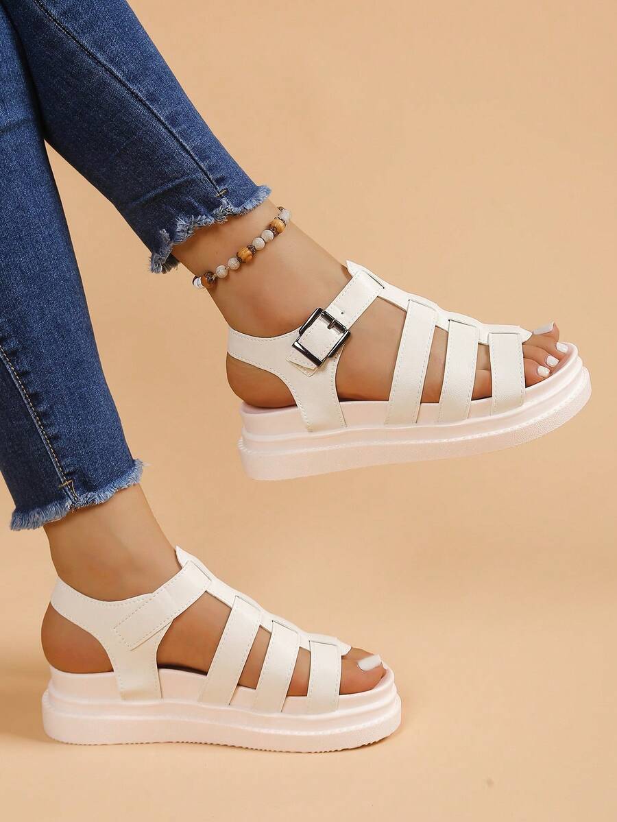 女士平底凉鞋，新款厚底黑色凉鞋，罗马风格凉鞋，防滑百搭时尚凉鞋，夏季休闲沙滩凉鞋