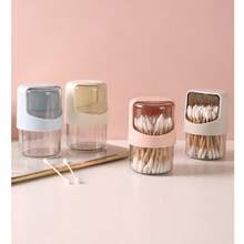 1pc Desktop Rotating Cotton Swab Box With Lid, Multifunctional Makeup Pad Storage Container, Convenient To Take