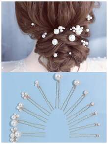 12pcs Women Pearl-Look Hair Clips, Minimalist Bridal Hair Accessories Suitable For Daily And Wedding Occasions Valentine's Day Accessories - Gold - View 2