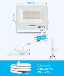 Aigostar Foco LED Exterior 50w, 4500LM Foco Proyector LED, IP65 Impermeable Luz de , Natural 4000K Luces led exterior, Para Jardín, Patio, Garaje, Paquete de 2 - 50w-4000k - Ver 5