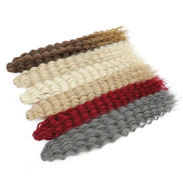 3pcs Deep Wave Synthetic 22" Ocean Wave Crochet Hair Extensions - Elegant Boho Goddess Braids For Women, Curly Wave Hair Extensions In Black, Brown, Red, Green, Blue, Orange, Purple & White, Perfect For Halloween & Christmas