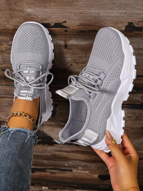 2025 New Women's Fashion Casual Shoes, Solid Color Lace-Up Sneakers, Summer Mesh Breathable Outdoor Running Shoes, Low-Top Comfortable Plus Size Women's Shoes, PVC Lace-Up Ladies Shoes, Breathable Soft Lightweight Fitness Gym Outdoor Holiday Shoes