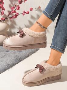 Botas cortas con lazo lindas para mujer, botas de nieve cálidas de invierno