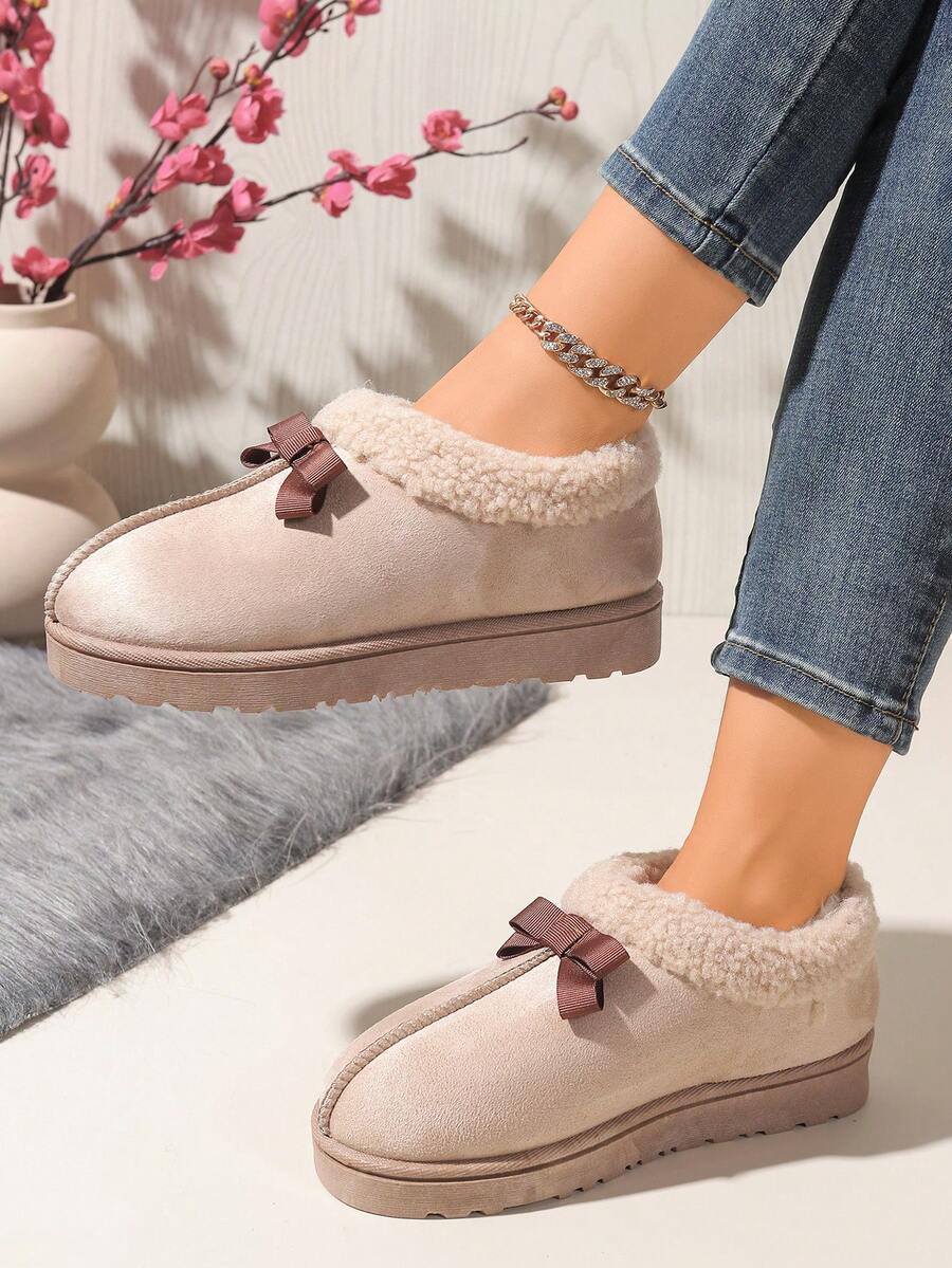 Botas cortas con lazo lindas para mujer, botas de nieve cálidas de invierno