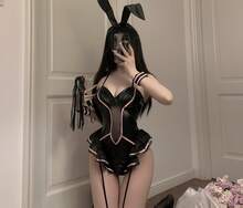 Playful Bunny Lingerie Set Deep V Neckline, Patent Leather Catsuit + Ears Headband + Gloves | Cute & Edgy Pajama Costume, Gloves | Festive & Flirty For Themed Nights, Cute Meets Bold For Playful Style Sexy Stockings - 黑色 - 查看 3