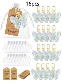 1pc/8pcs/16pcs Creative Butterfly Keychain Set,Colorful Butterfly Keychain Set,Comes With Transparent Hard Cloth Bag,Thank You Label,DIY Keychain,Creative Keychain,Backpack Pendant,Bag Accessories