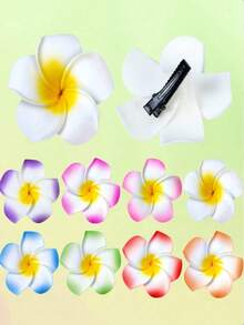 12 件夏威夷花朵发夹、梅花泡沫发夹、夏威夷热带风格派对装饰品、海滩泳池度假服装、夏威夷派对用品、新娘婚礼。 - 彩色 - 查看 1