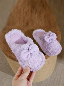New Kids Thermal Slippers, Fluffy Cute Bow Home Thermal Slippers, Suitable For 3-14 Years Old Children Plush Slippers, Girls Plus Size Fluffy Thermal Slippers