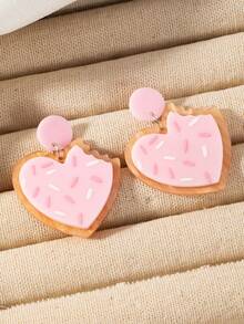1 Đôi bông tai đính đá hình trái tim màu hồng dễ thương tối giản thời trang dành cho nữ - Một cỡ - Xem 3