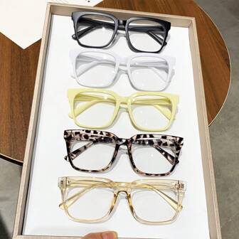 5 Pairs/Set  Blue Light Glasses Women And Men, Y2K Jelly Color Elegant Glasses, Dopamine Color Matching/Multi-Color/Leopard Print/Textured Matte Black, Combination Square Frame, Men's And Women's Computer, Game, Reading Glasses, Women's Personalized Glasses, Lightweight Plain Glasses, Available In All Seasons, Autumn And Winter Business Wear, Is A Fashionable, Simple And Versatile Item, Very Suitable For Gifts Or Personal Use