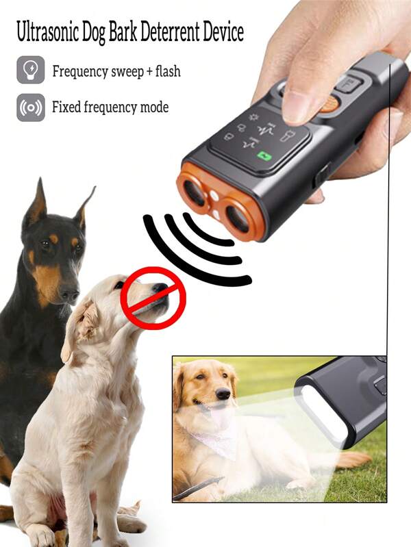 New Ultrasonic Dog Repeller Portable Dog Trainer Anti Barking Device With LED HD Display And LED Flashlight Stop Bad Dog Repeller Training Device Rechargeable Anti Dog Bark Stop-Barking Deterrent Device