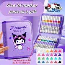 Sanrio 24 Stücke Sanrio Kuromi, Melody und Cinnamoroll Acryl Farbstift Aufbewahrungsbox - vielseitig einsetzbar, Marker und Stift Organizer, geben Sie 24 Markern als Geschenk. Ideal für Künstler und Studenten, Schüler Schreibwaren Organisator. Lustiges Design | Robuster Reißverschluss, Stift Aufbewahrung Organisator, Geschenke für den Schulanfang