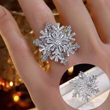 1 szt. Luksusowy, romantyczny, obrotowy, otwarty pierścień w kształcie płatka śniegu, elegancki design, odpowiedni na imprezę, bankiet, prezent świąteczny dla kobiet