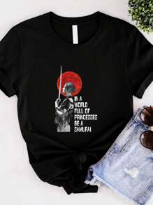 180g Pure Cotton In A World Full Of Princesses Be A Samurai Blood Moon Vintage Men's T-Shirt Comfortable Unisex Top For Everyday Wear Print Round Neck Short Sleeve Slightly Casual Breathable Versatile Stylish Soft Designer Clothes Fashion Summer For Men For Women Stretched Streetwear Graphic