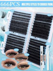 720片混長10-16mm 10D-100D D捲 0.07mm厚度DIY假睫毛套組，含睫毛膠、密封劑、鑷子，適合初學者，自然誇張俄羅斯貓眼Cosplay假睫毛接睫毛套組，適合居家使用 - 淺藍色 - 查看 15