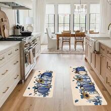 1/2 piezas Alfombras de piso de otoño y Acción de Gracias, alfombras de cocina con patrón clásico azul y blanco o patrón de calabaza, decoración de Acción de Gracias, adecuado para decoración de fiestas, baño, cocina y lavandería, uso en interiores y exteriores, decoración del hogar - Multicolor - Ver 5