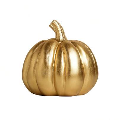 Shiny Golden Pumpkin Centerpieces For Halloween Thanksgiving Decorations Artificial Pumpkin Resin Statue With Stem For Table Decor