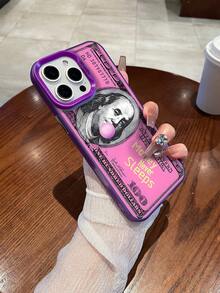 1pc Pink, Money, Quote Pattern Silver Laser Mobile Phone Case, Laser IMD Mobile Phone Case, Suitable For All Models Of Apple Mobile Phone Cases, Can Be Used For Apple 11/12/13/14/15/16/Pro/Plus/Pro Max/16e Mobile Phone Cases - Màu tím - Xem 5