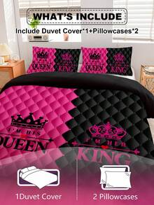 3pcs Diamond Patchwork Crown Duvet Cover Set, Comfortable Bedding, 1 Duvet Cover + 2 Pillowcases, Made Of Skin-Friendly 100% Polyester Fiber, Suitable For Bedroom, Dorm, Or Travel - Multicolor - View 7