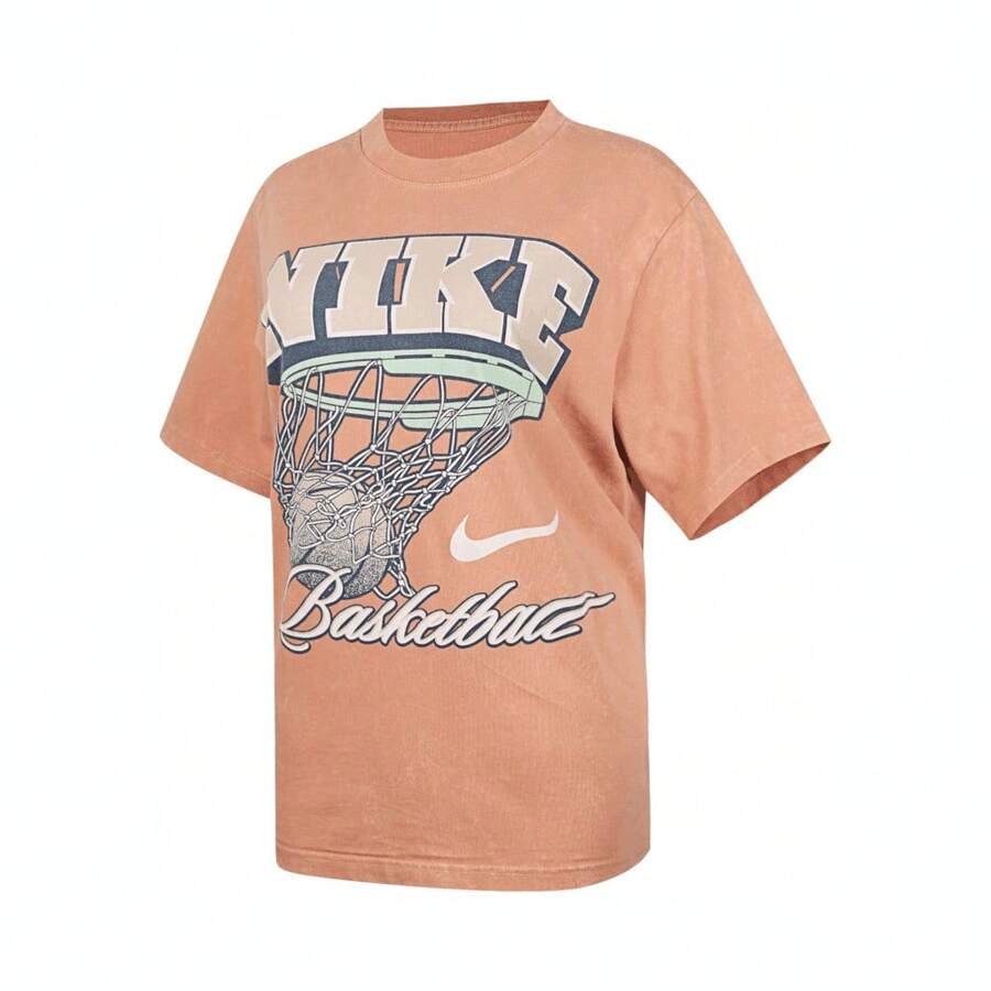 Nike 女士 AS W NK SS TEE OC BB FA25 VTG 短袖 T 恤，针织无领 T 恤，THV6984-688 - 橘色 - 查看 1