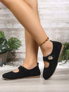 Women's Fashion Casual Hook And Loop Soft Bottom Round Toe Flats