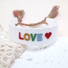 1 件手工刺绣 LOVE 可调节波西米亚风休闲手链，适合朋友、家人、情侣、节日礼物、派对、旅行、日常佩戴、祝福绳 - 白色 - 查看 3