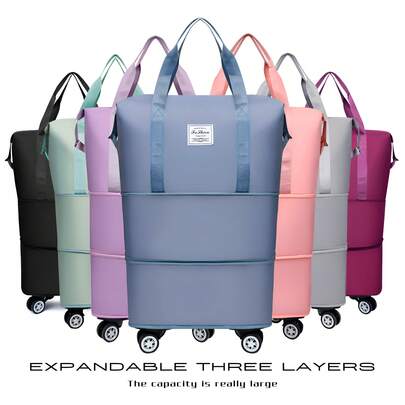 Detachable 360° Spinner Wheel Travel Bag - Expandable Foldable Duffel+Tote 3-In-1 - Large Capacity For Business Trip/Weekend/Overnight - Durable Nylon Commuter & Moving Bag