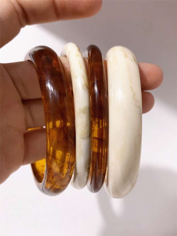 1 pieza/4 piezas Pulsera de resina ancha y delgada de moda para mujer, versátil y apilable - pulsera - Añade 2