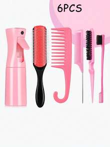 OBOVAY Bộ 11 lược chải tóc, dùng được cho cả nam và nữ, bao gồm lược răng thưa, lược chải viền tóc, lược chải gáy, lược 9 hàng, chai xịt gỡ rối, lược gội đầu massage da đầu, lược răng thưa chất lượng cao, kẹp tóc hình hoa, bộ lược tạo kiểu tóc, vật dụng thiết yếu cho mùa tựu trường, du lịch và nghỉ dưỡng. - Hồng - Xem 17