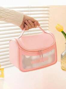 Portable Travel Cosmetic Bag,Waterproof Transparent Toiletry Bag,Alphabet Pattern Hanging Cosmetic Bag, Large Capacity Toiletries Storage Bag, Skin Care Bag, For Women Storage Organizer,Multifunctional Travel Bag