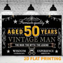 2D 1pc New Year Men's Happy 50th Birthday Banner Decor, Black & Gold Vintage 50 Years Old Birthday Backdrop Sign Party Supplies, 50th Birthday Party Photo Background Poster