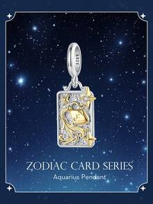 WOSTU WOSTU 1 buc pandantiv constelație din argint 925 în două tonuri, 12 mărgele zodiacale pentru colier, cadou de ziua de naștere DIY, accesorii de bijuterii