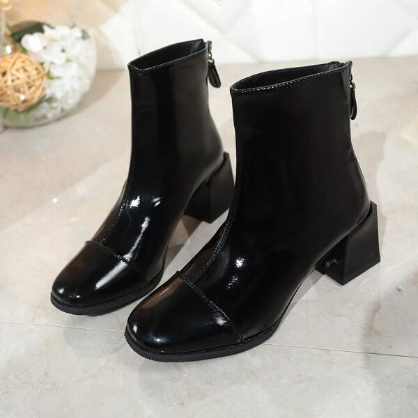 2 Styles Women's 2025 Autumn/Winter New Arrivals Ankle Boots And Short Boots Classic Black High Heel Thick Sole Short Boots With Rear Zipper, Minimalist Design Elastic Black Mid-Calf Boots, Versatile