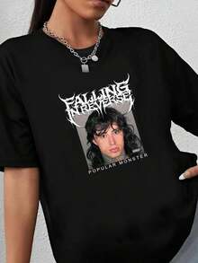 180g pure Cotton NEW Vintage Falling In Reverse Popular Monster Album Cover T-Shirt homme graphic Summer Stretched Comfortable Soft designer clothes Versatile Breathable streetwear fashion For Women Stylish Top For Everyday Wear Slightly Print Round Neck Short Sleeve Unisex Casual - Negro - Ver 1