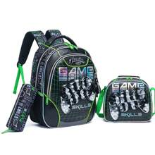 Boys 3PCS School Bookbag Set With Backpack Lunch Box And Pencil Case Lightweight And Durable For Everyday Carry Back To School - Black Green 17614 - View 2