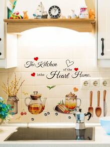 1 pièce Sticker cuisine avec graphique de légumes et slogan, stickers, décalcomanie murale, décalcomanie en vinyle pour décorations de maison, articles de décoration pour le printemps rafraîchissant votre maison, autocollants de décoration Rama